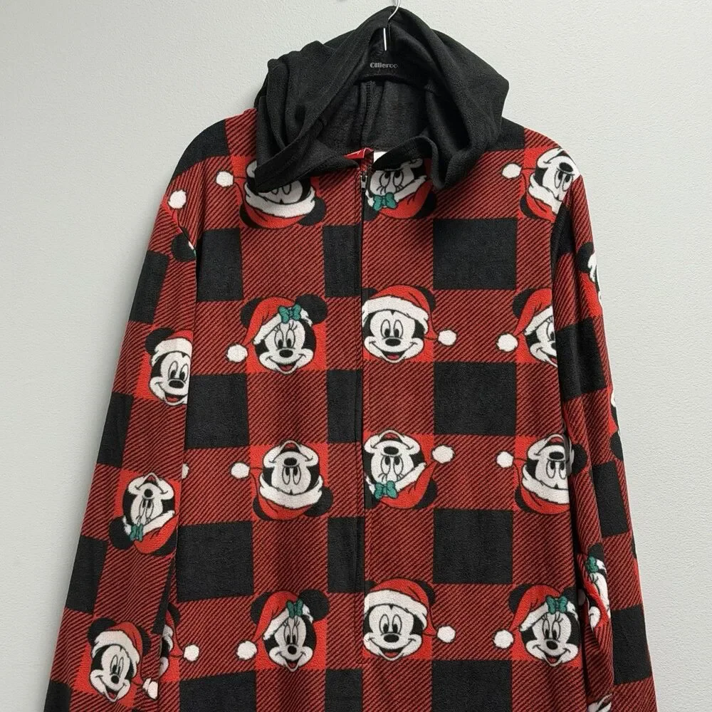 Disney Mickey Mouse Buffalo Plaid One Piece Pajamas L NWT - Picture 2 of 11